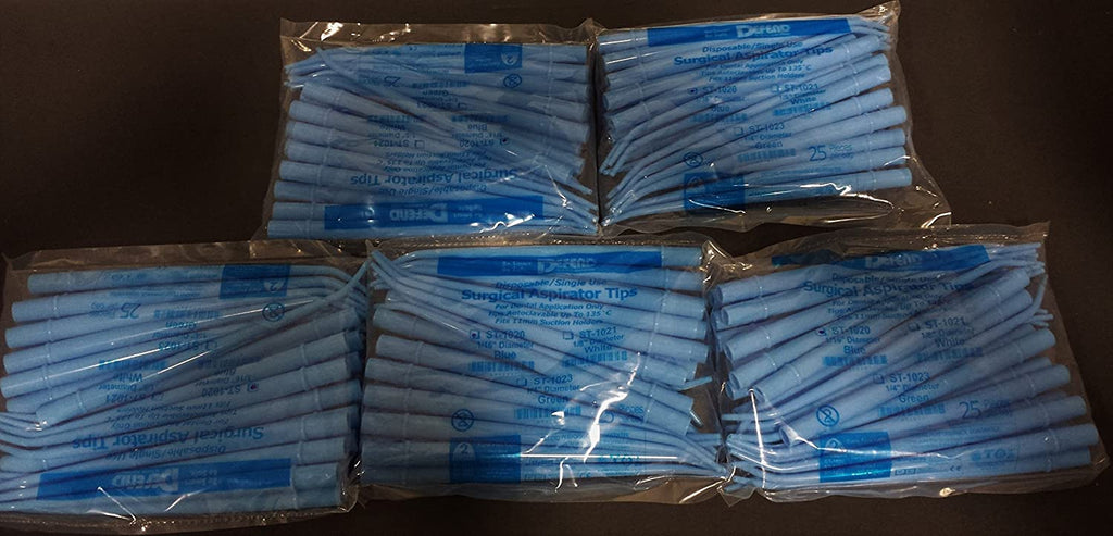 Surgical Aspirator Suction Tips Blue CASE of 125 Pieces 1/16" Dental