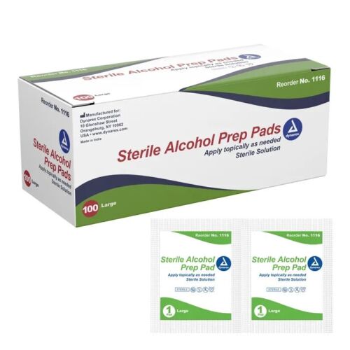 Box of 100 Large Alcohol Prep Pads Wipes Swabs Cleanser Individually Wrapped